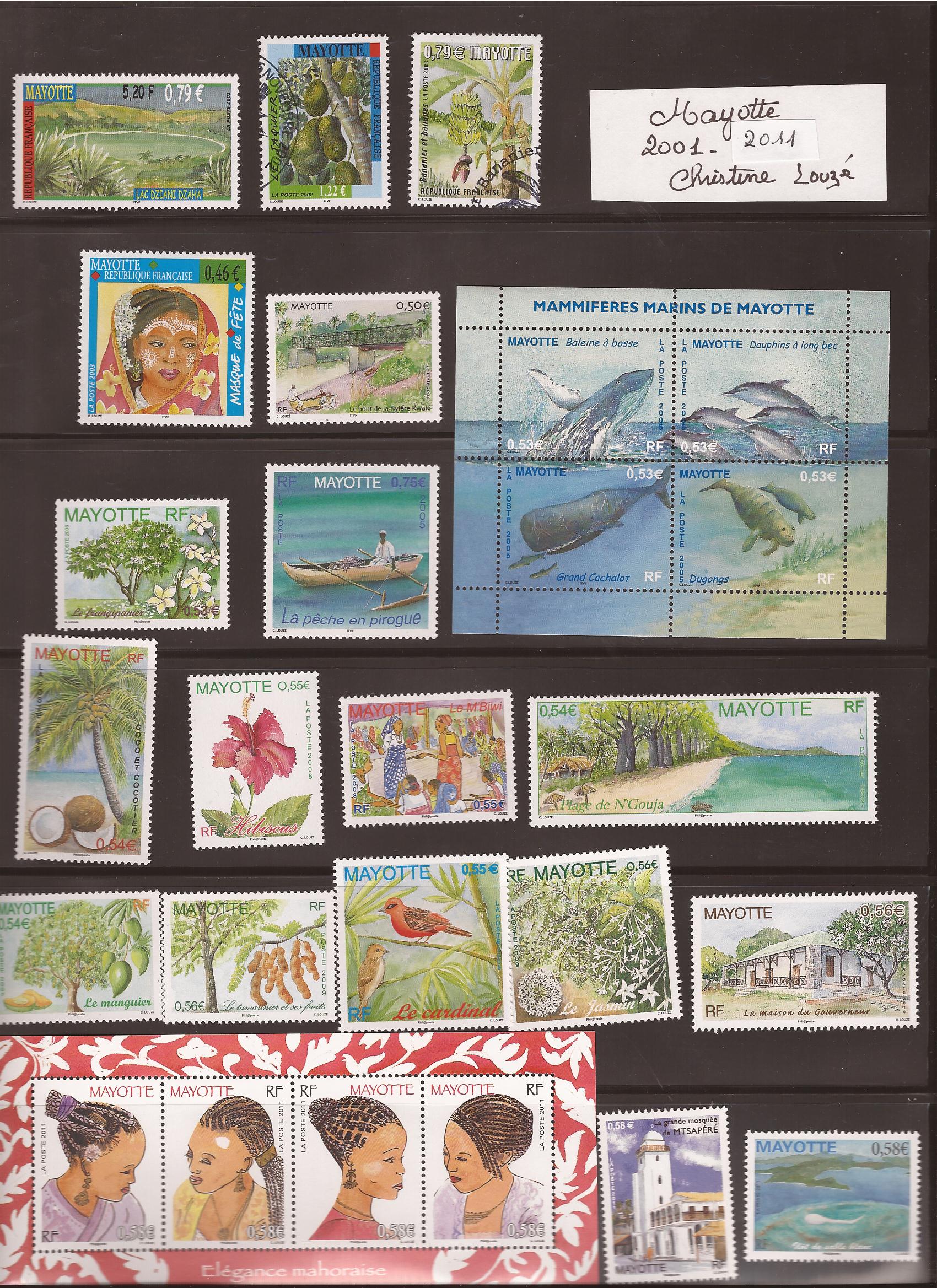 timbres de Mayotte aquarelles  Christine Louzé 